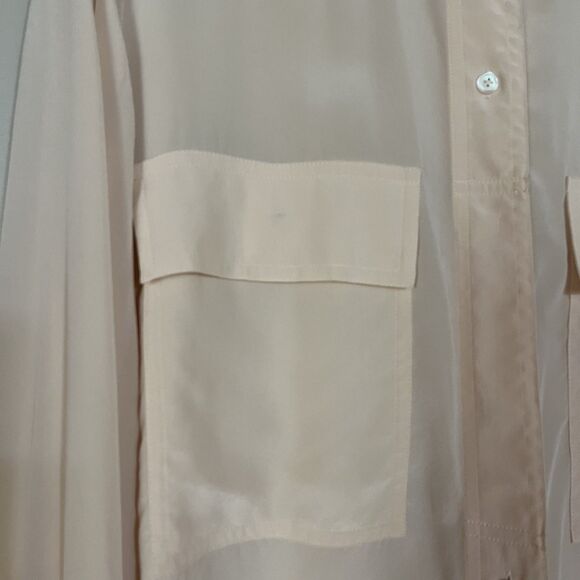 Frame 100% Silk Long Sleeve Button Down Blouse, Patch Pockets Ivory Size Small - Picture 8 of 15